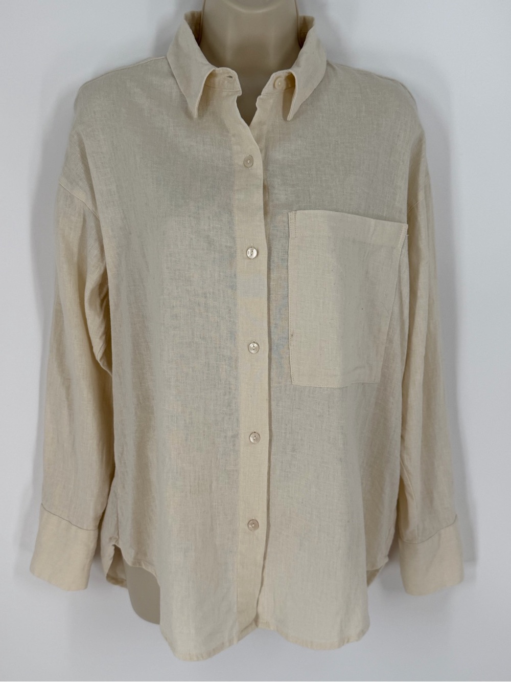 Abercrombie & Fitch Oversized Linen Blend Button Front Shirt XS Euro Travel - Picture 3 of 12